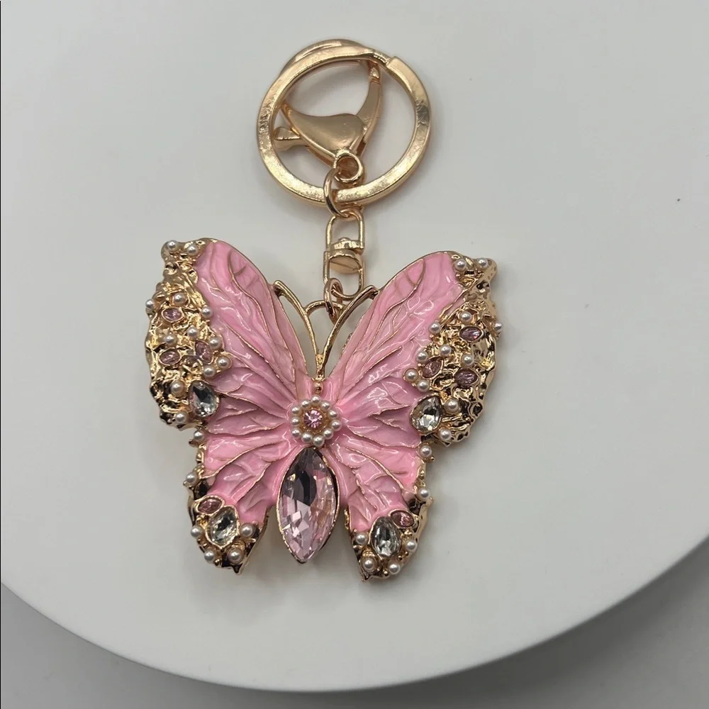 190. Pink and Gold Butterfly Keychain